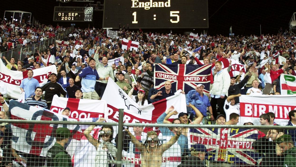 <p>England fans in 2001 after a famous victory over the old rivals</p>
