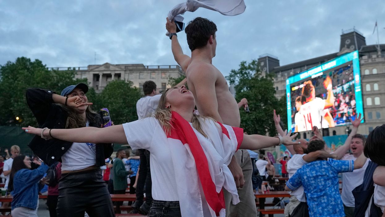 <p>England supporters in Trafalgar Square as England beat Ukraine in the quarter finals </p>