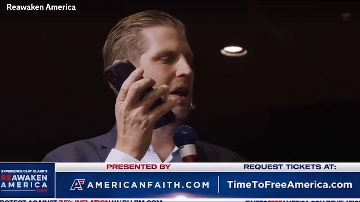 Eric Trump ridiculed for onstage call with his dad to say he loves him