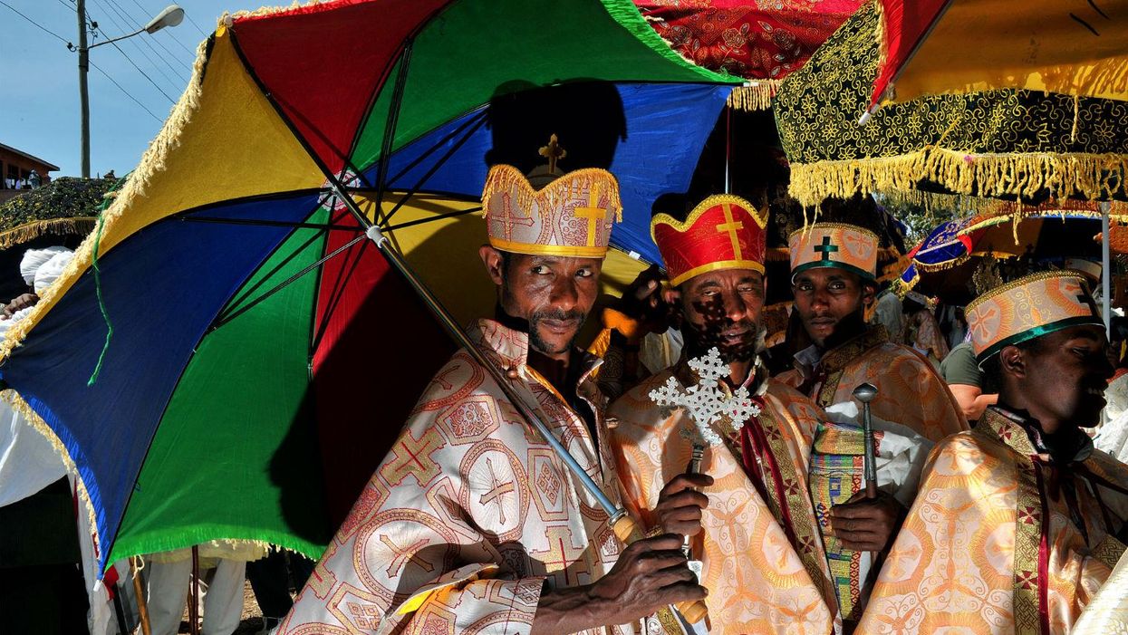 Ethiopian Orthodox Christian priests are pictured during the annual festival of Timkat in Lalibela, Ethiopia, on January 20, 2012. DCARL DE SOUZA/AFP/Getty Images