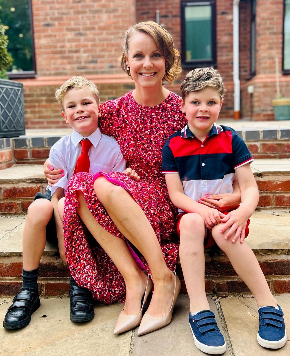 Family sitting together in a line