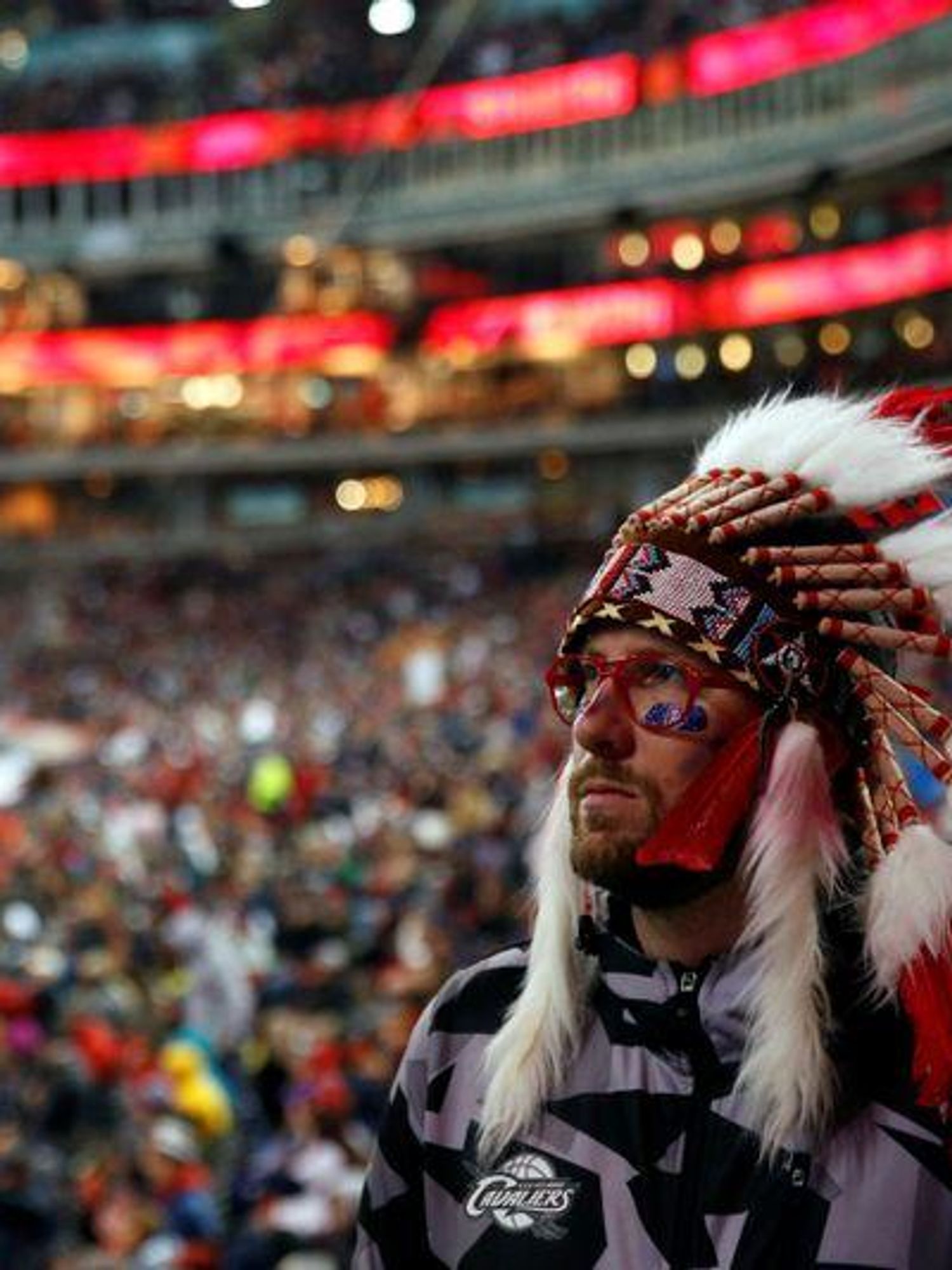 <p>Fan wears the Native American at Cleveland Indians</p>
