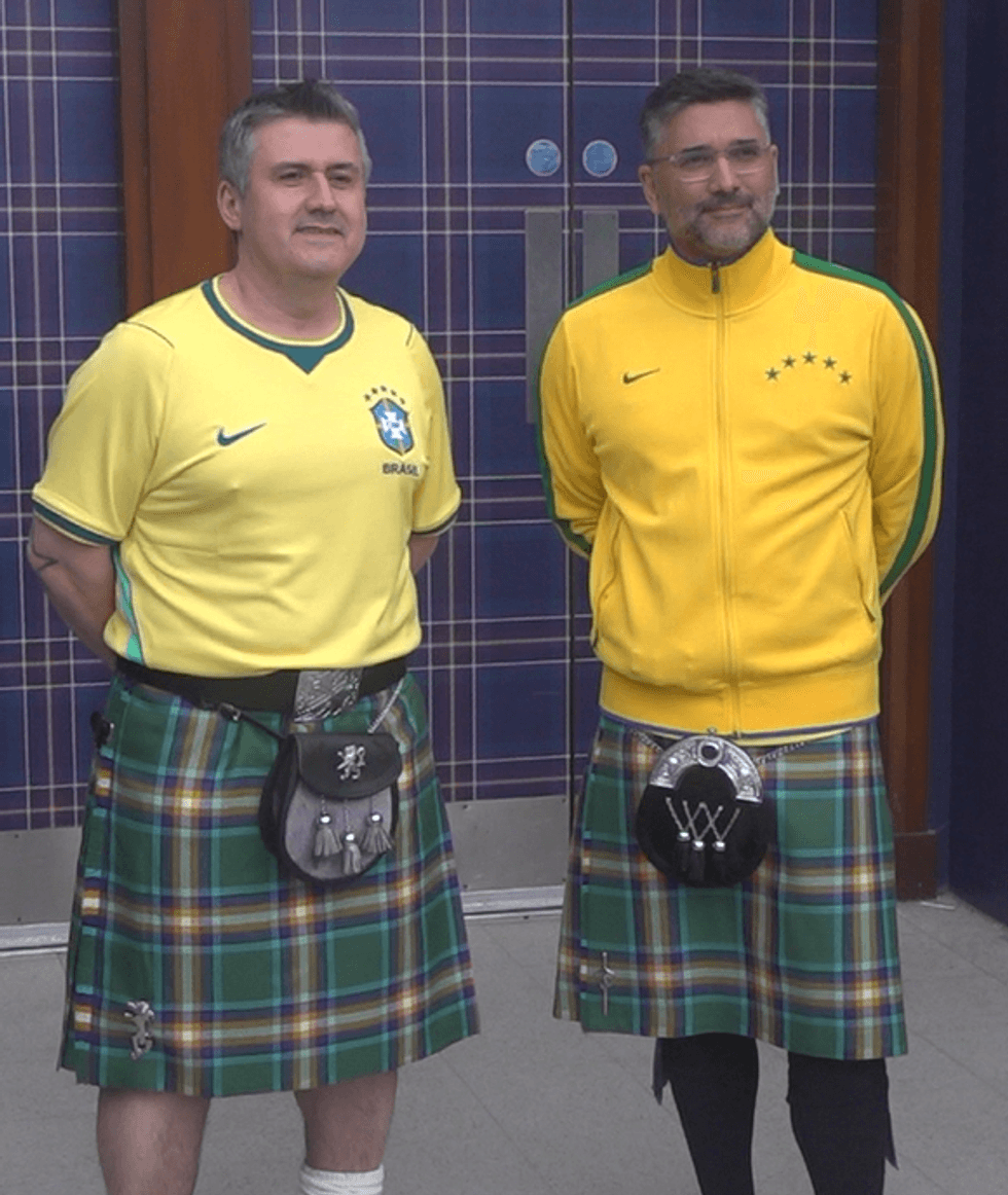 Faroque Hussain, honorary consul of Brazil in Scotland (right), and a colleague sport the new Brazil tartan