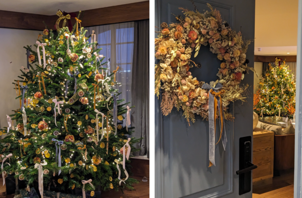 Festive decorations at Meli\u00e1 White House's Christmas Suite.