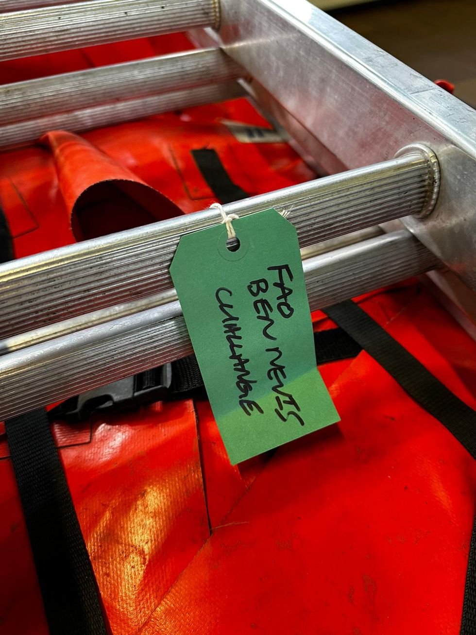 Fire kit with a sign on it