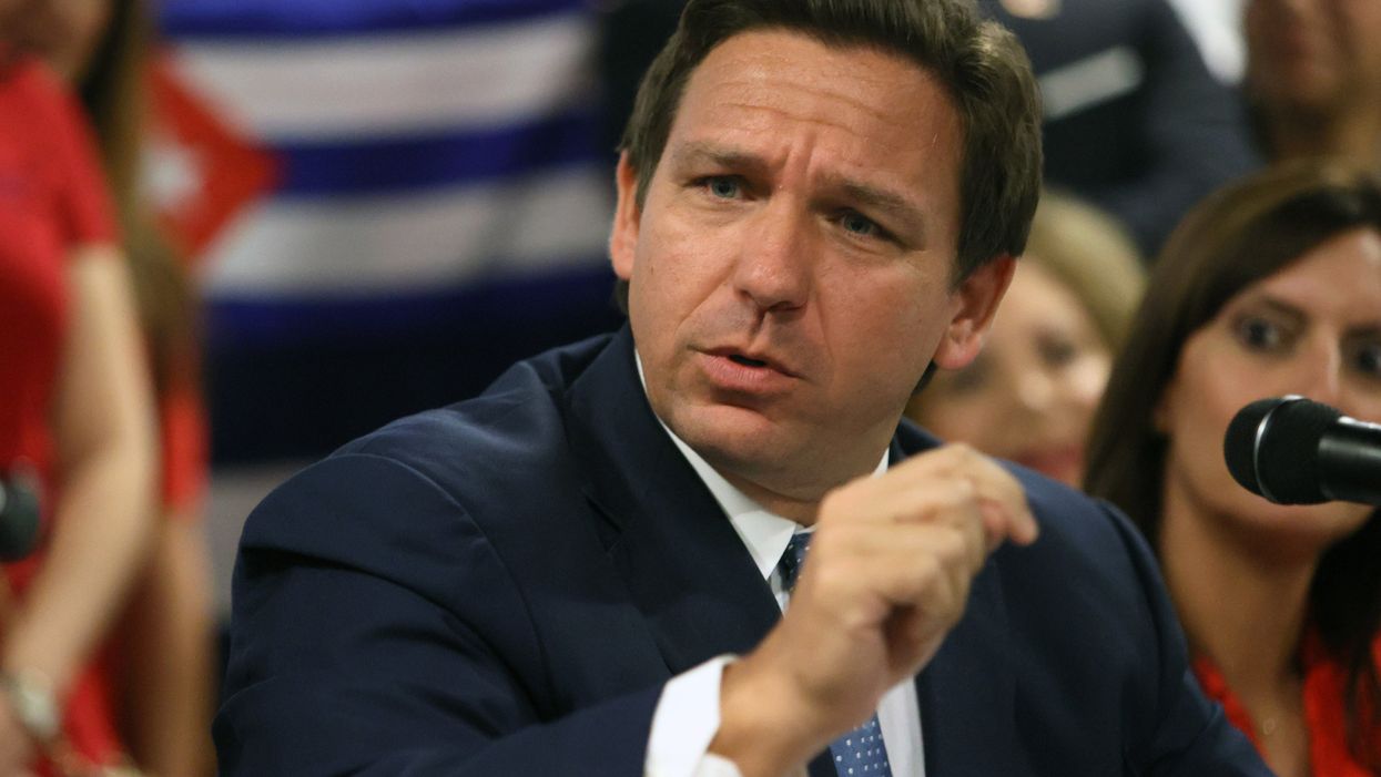 <p>Florida Gov. Ron DeSantis takes part in a roundtable discussion about the uprising in Cuba at the American Museum of the Cuba Diaspora on July 13, 2021 in Miami, Florida. Thousands of people took to the streets in Cuba on Sunday to protest against the government. (</p>