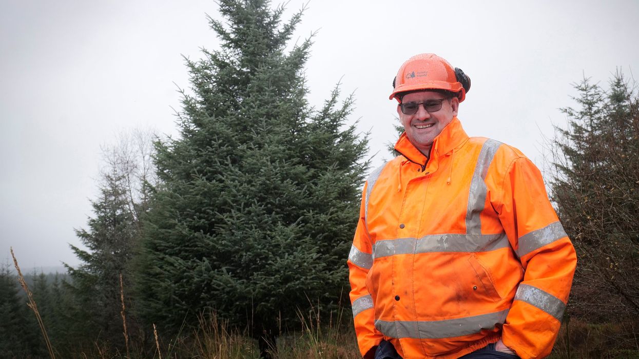 Forester Ian Green pictured just before the felling of the 2021 parliamentary Christmas tree in Kielder Forest (Mark Pinder/FC England/PA)