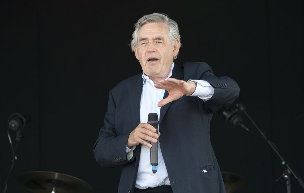 Former prime minister Gordon Brown speaks to the crowd in Kelty (Jane Barlow/PA)