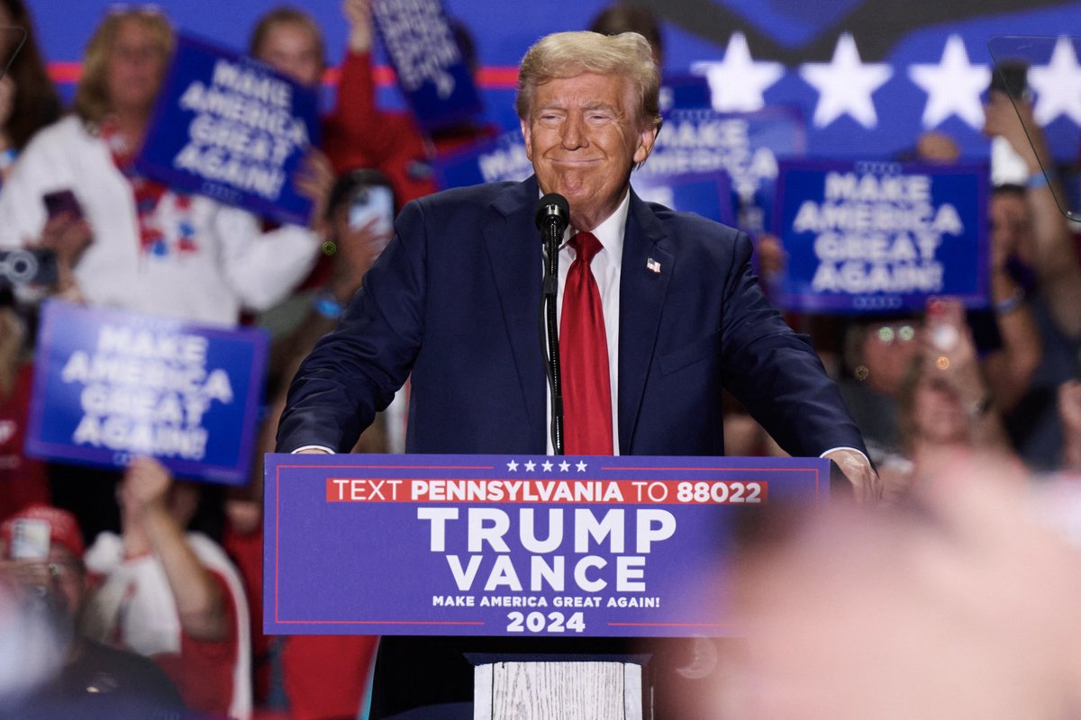 Former US President and Republican presidential candidate Donald Trump speaks during a campaign event at the Bayfront Convention Center in Erie, Pennsylvania, September 29, 2024