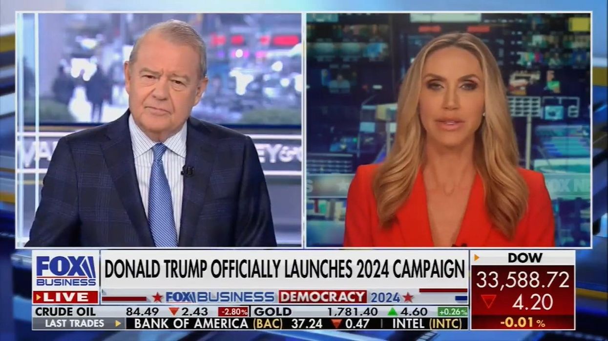 Lara Trump awkwardly laughs as her father-in-law is criticised during Fox interview