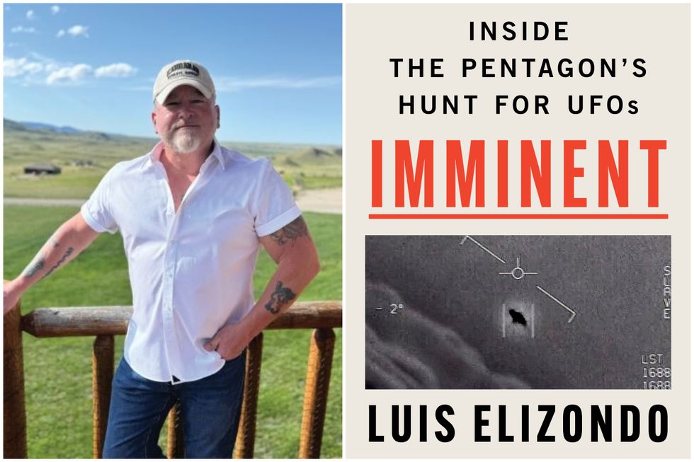 From left: Former head of the Advanced Aerospace Threat Identification Program (AATIP), Luis Elizondo; the cover of his new book 'Imminent'