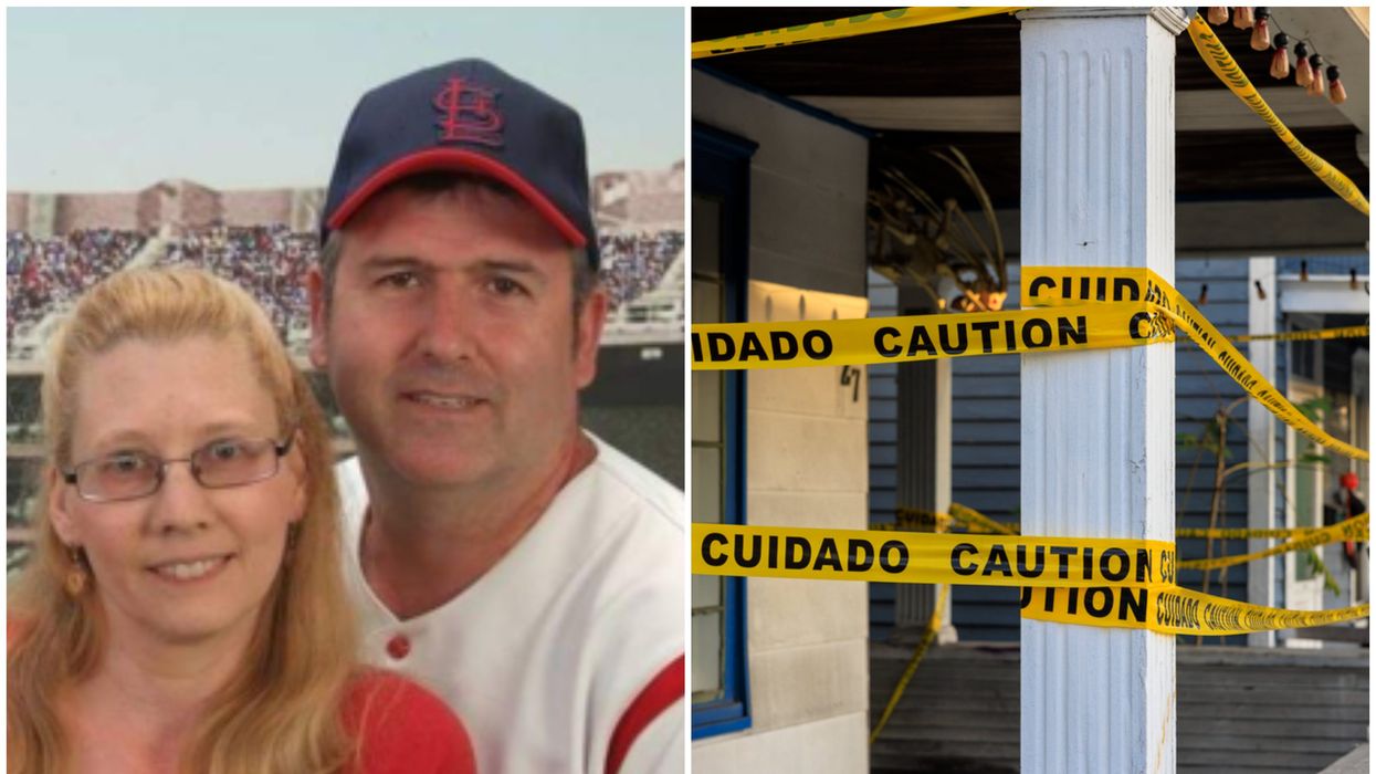 From left: Jennifer and Richard Maedge/stock image of police tape around a home