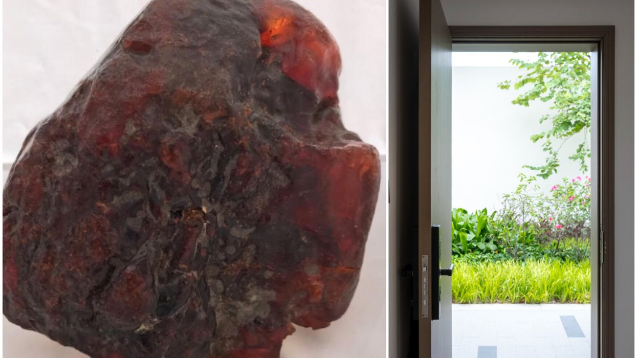 From left: The biggest piece of rumanite amber ever found, which was used by an elderly Romanian woman as a doorstop for years