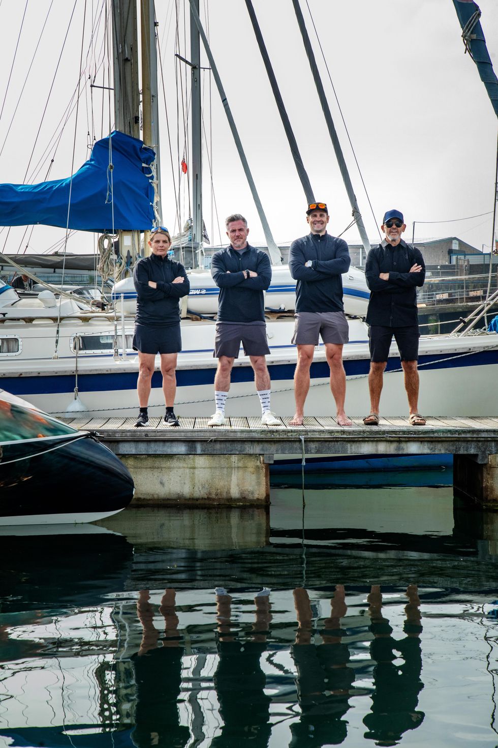 (from left) The ROW4MND team of Liz Wardley, Mike Bates, Aaron Kneebone and Matthew\u00a0Parker before they left Cornwall for Scotland (Mike Newman/ROW4MND/PA)