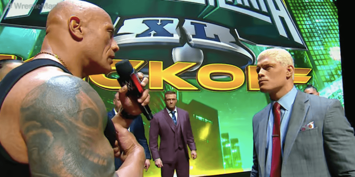 The Rock slaps Cody Rhodes as WrestleMania main event remains in ...