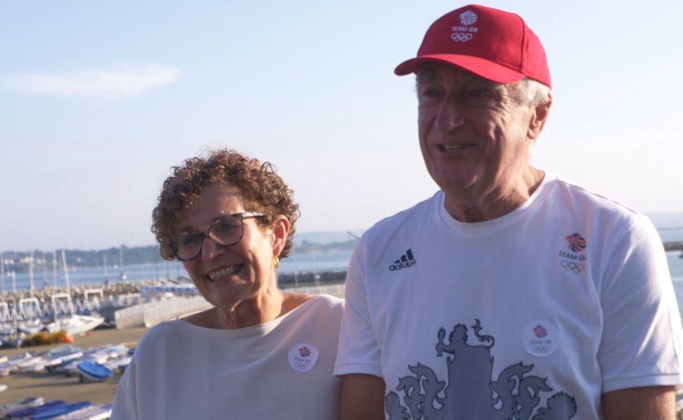 Giles Scott\u2019s parents Ros (left) and John (right) spoke to their son after his gold in the men\u2019s Finn (The Royal Yachting Association)
