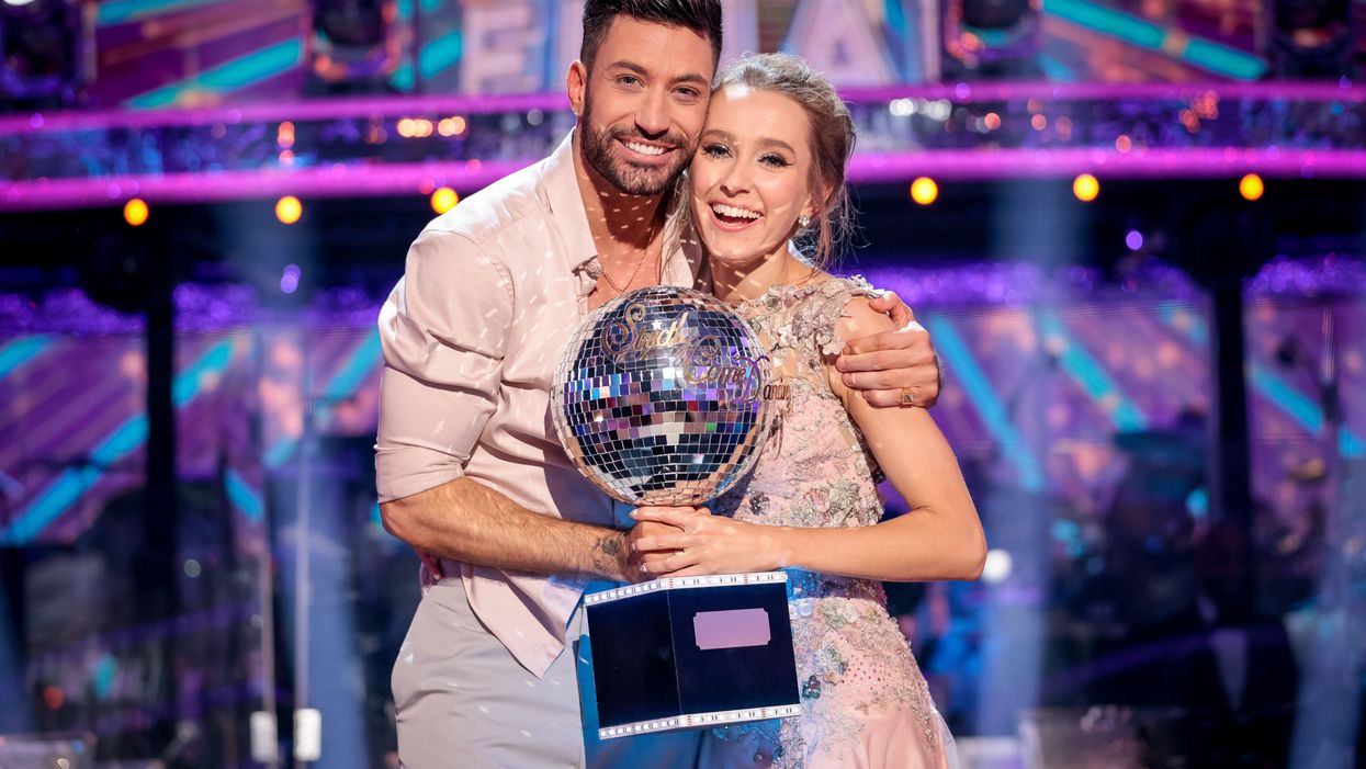 Giovanni Pernice and Rose Ayling-Ellis with the Glitterball trophy (Guy Levy/BBC/PA)