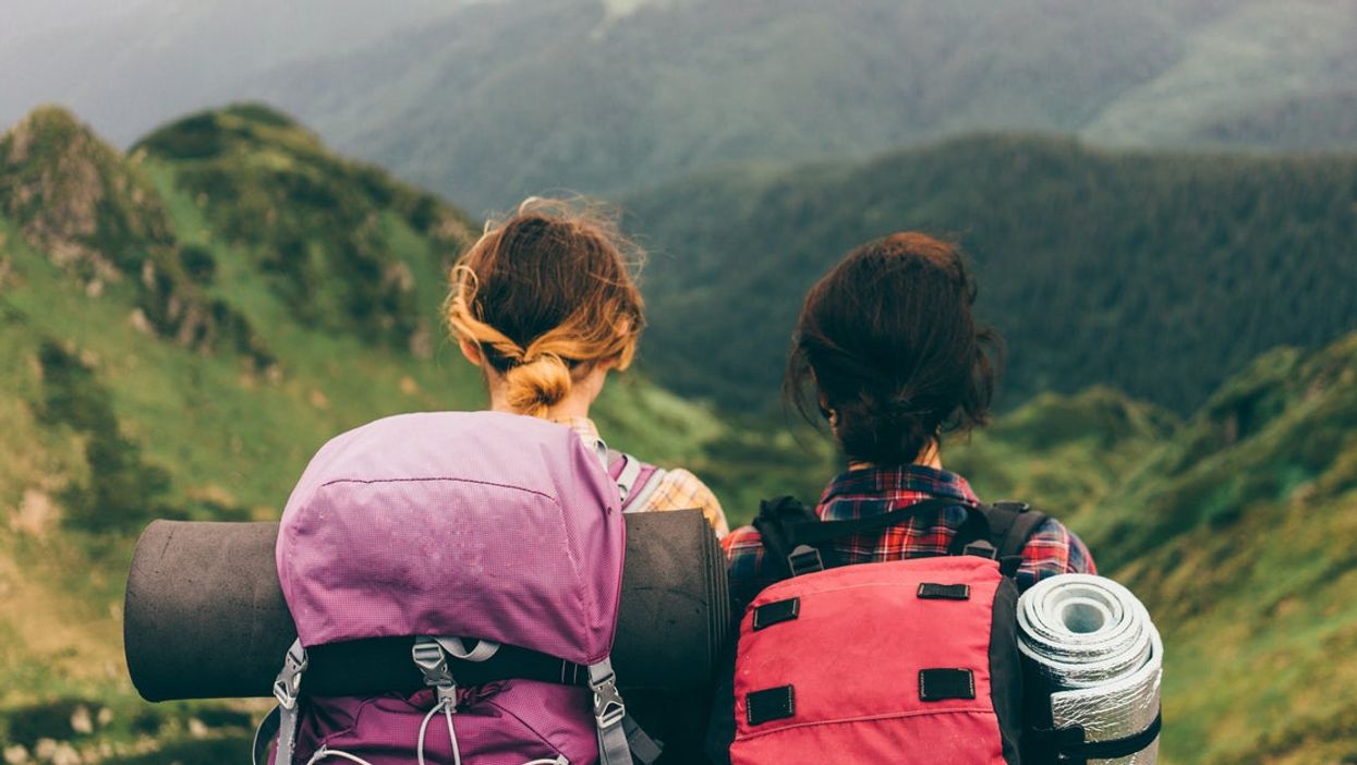 Girls hiking in the mountains 