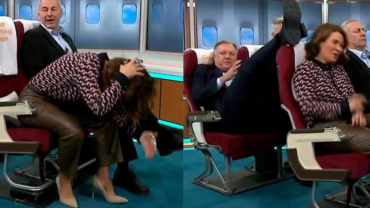 Ed Balls kicks Susanna Reid in head during discussion about plane etiquette
