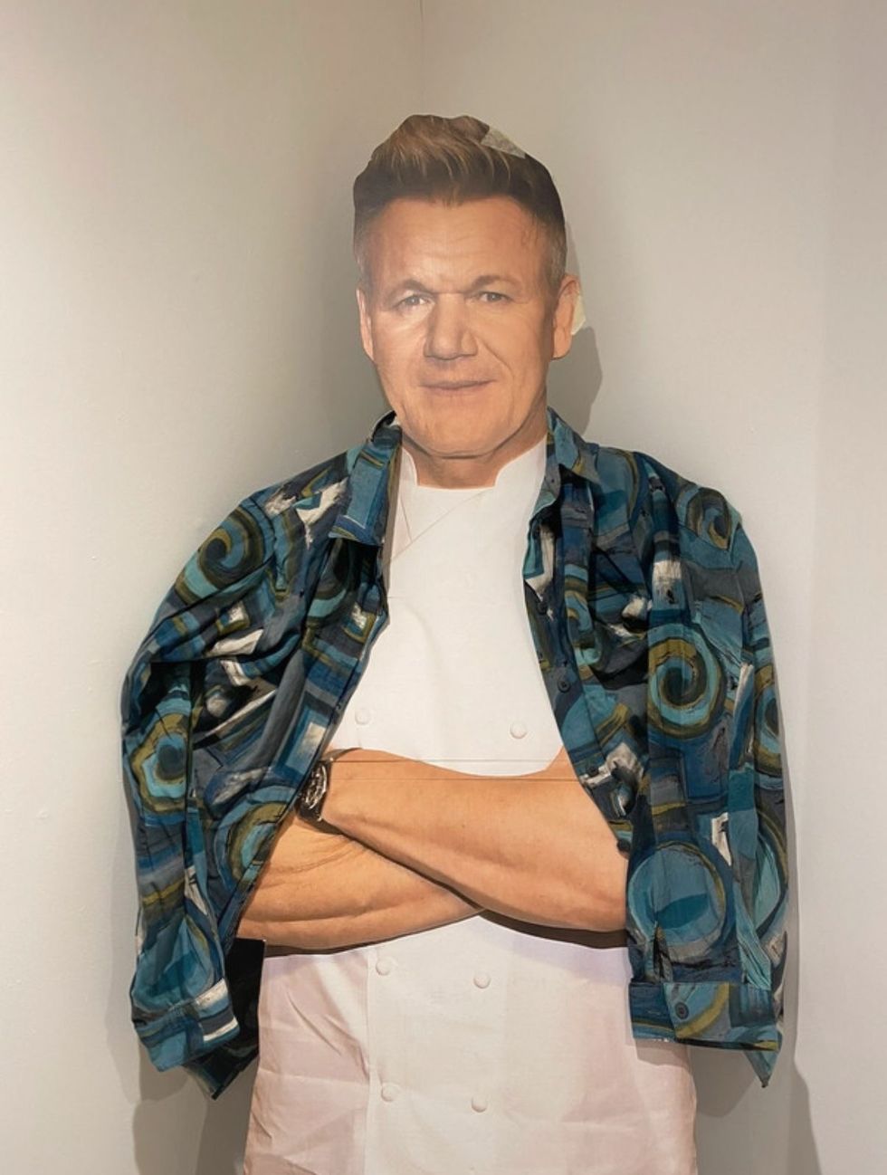 Gordon Ramsay cardboard cutout wearing a shirt