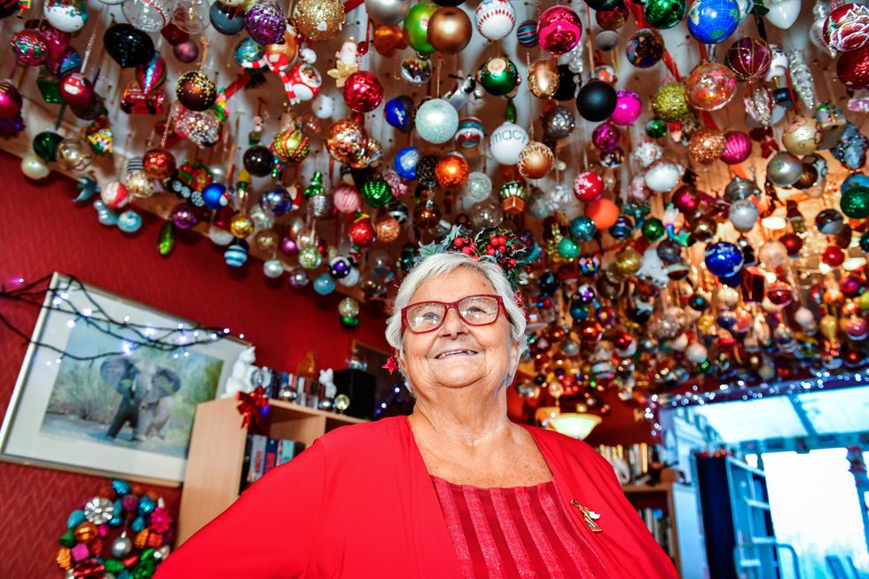 Grandmother Sylvia Pope, 79, fondly known as Nana Baubles, is the proud owner of 1,760 festive ornaments. (Diyan Kantardzhiev/Guinness World Records)