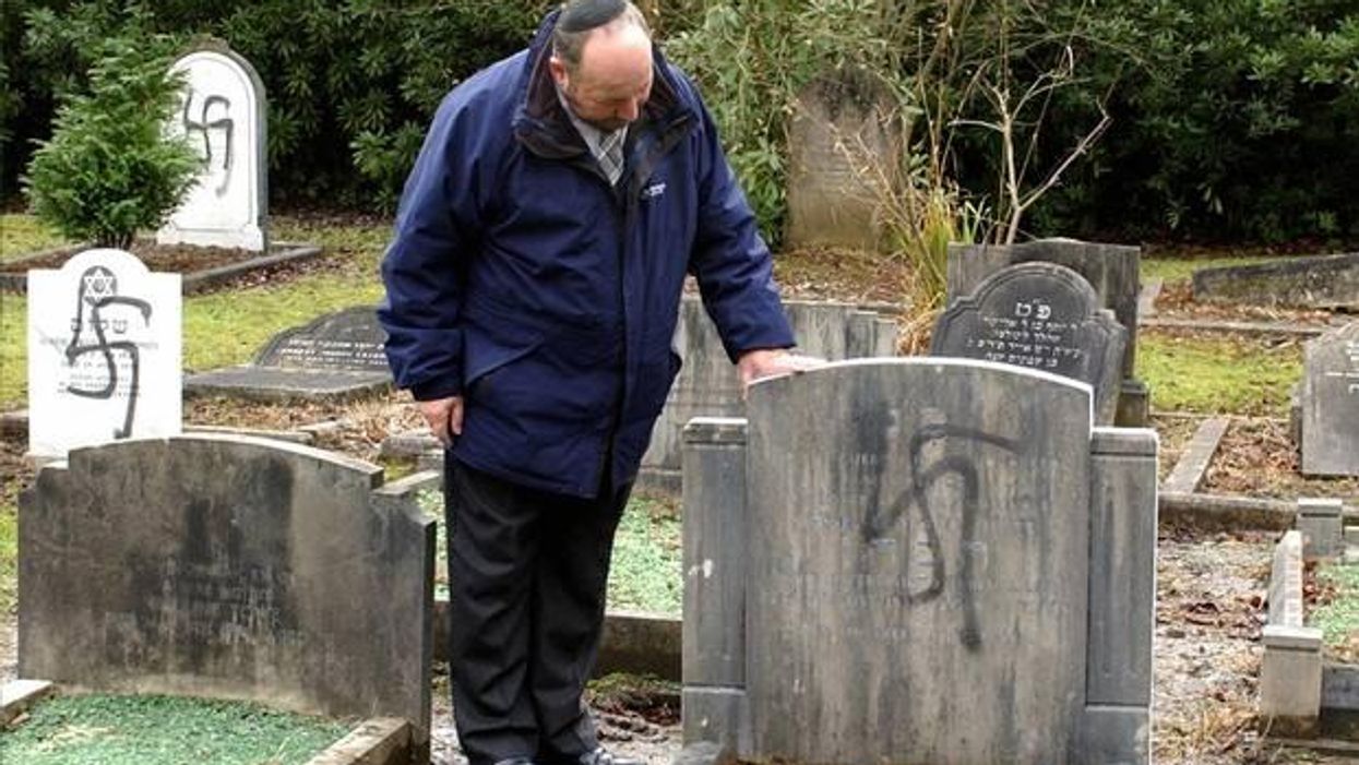 Graves vandalised at a Jewish Cemetery in Aldershot, Hampshire, in 2005