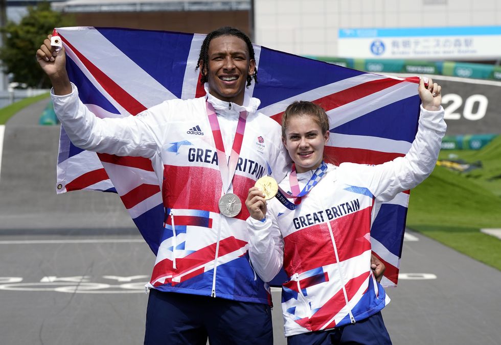Great Britain\u2019s Bethany Shriever and Kye Whyte celebrate their Gold and Silver medals (Danny Lawson/PA)