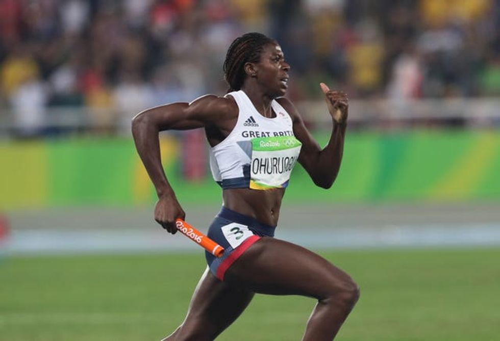 Great Britain\u2019s Christine Ohuruogu during the Women\u2019s 4 x 400m Relay Final at the Olympic Stadium on the fifteenth day of the Rio Olympic Games, Brazil