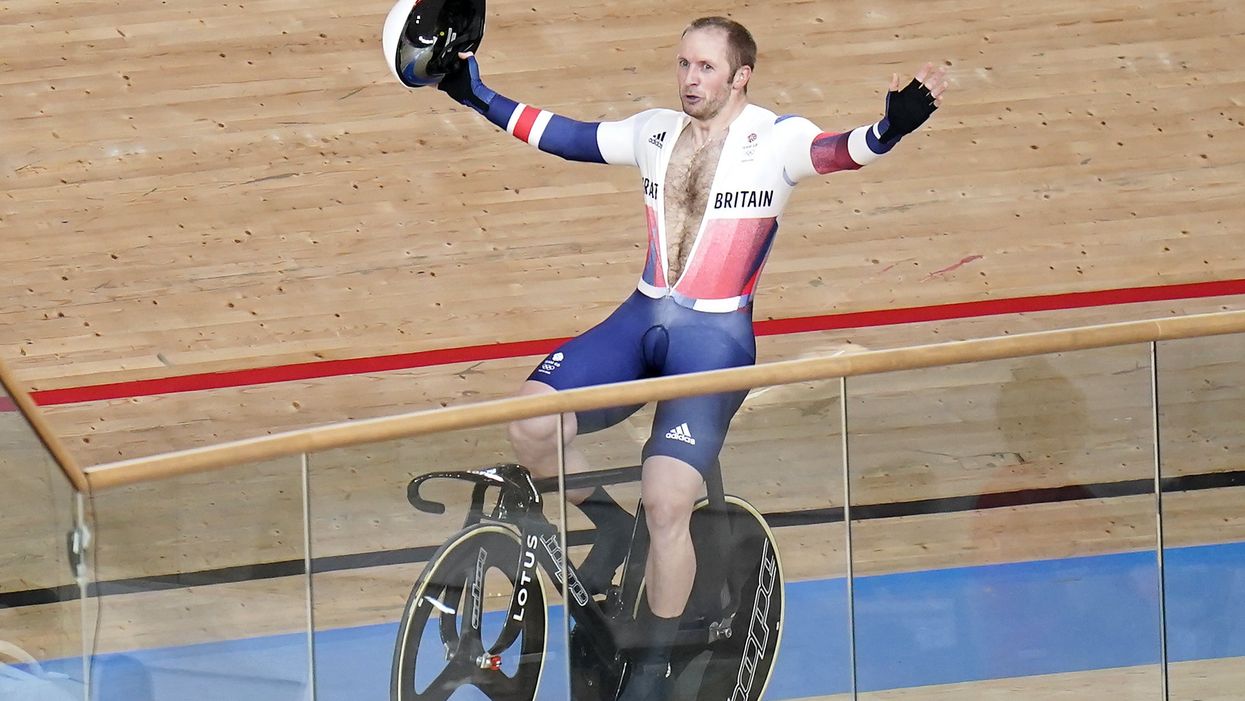 Great Britain’s Jason Kenny celebrates after winning gold in the Men’s Keirin Finals 1-6 at the Izu Velodrome (Danny Lawson/PA)