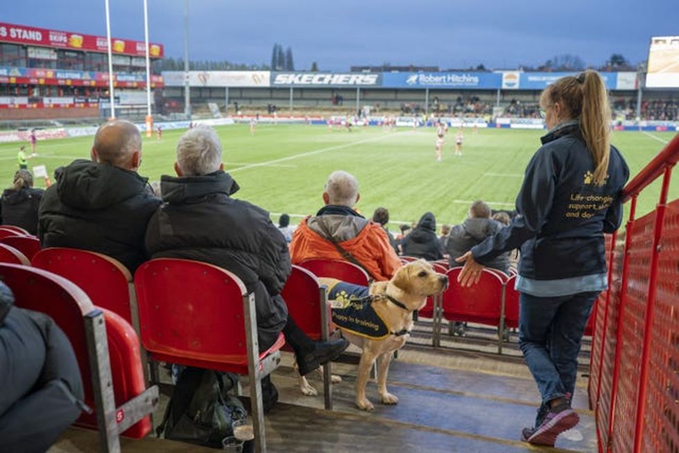 Guide Dogs puppies attend the Gloucester Hartpury v Sale Sharks Premiership Women\u2019s Rugby match at Kingsholm Stadium in Gloucester