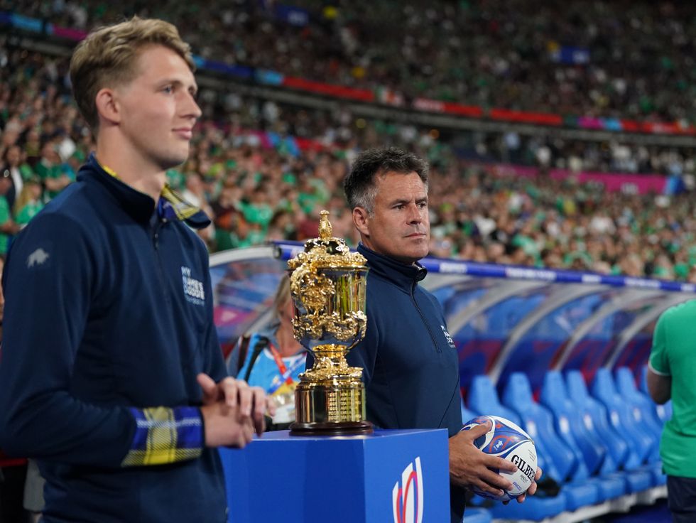 Kenny Logan delivers match ball for Scotland v Ireland in memory of Doddie Weir