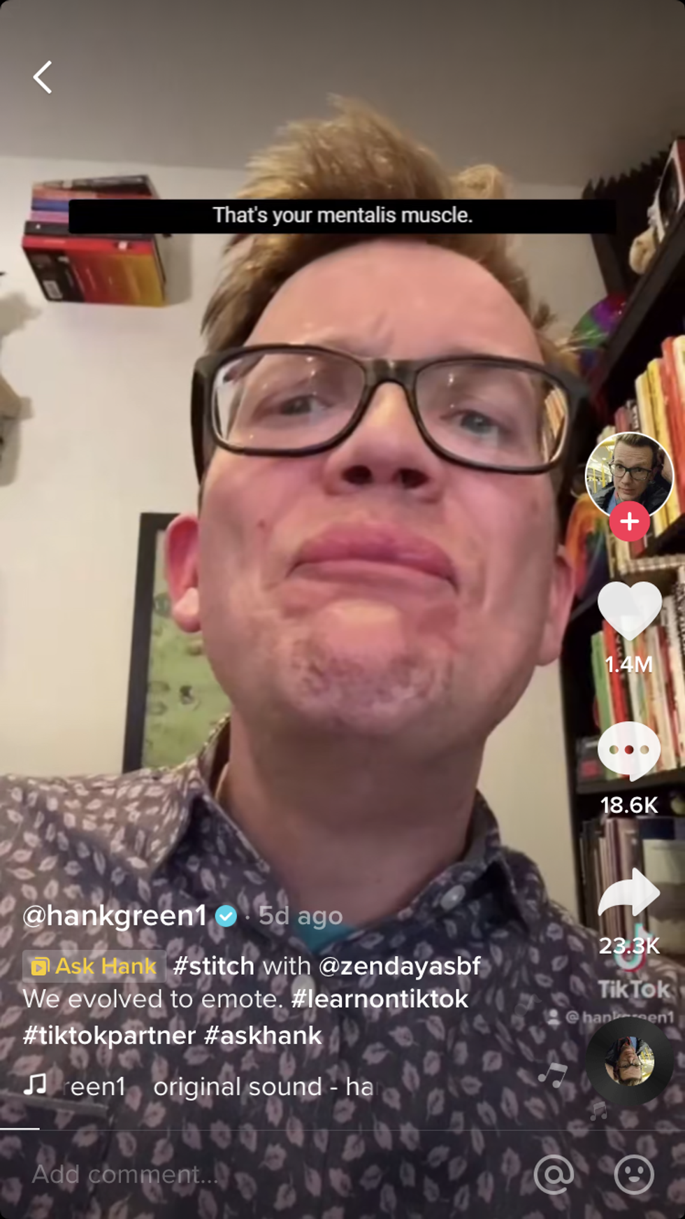 Hank Green demonstrates how the chin muscles \u201cyank\u201d on the skin.