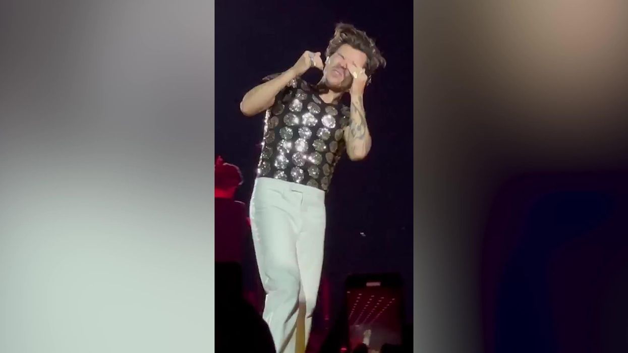 Harry Styles visibly in pain after fan throws Skittles at his face during concert