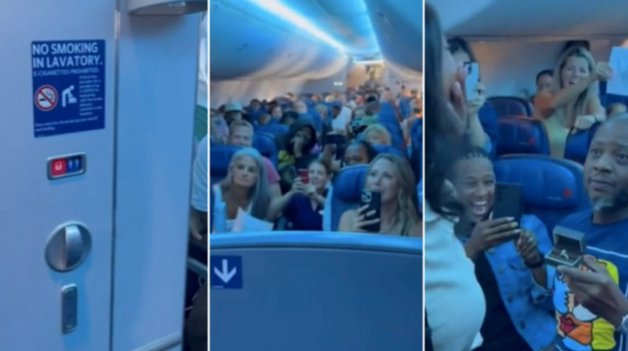 Man proposes to his partner immediately after she had used a plane toilet