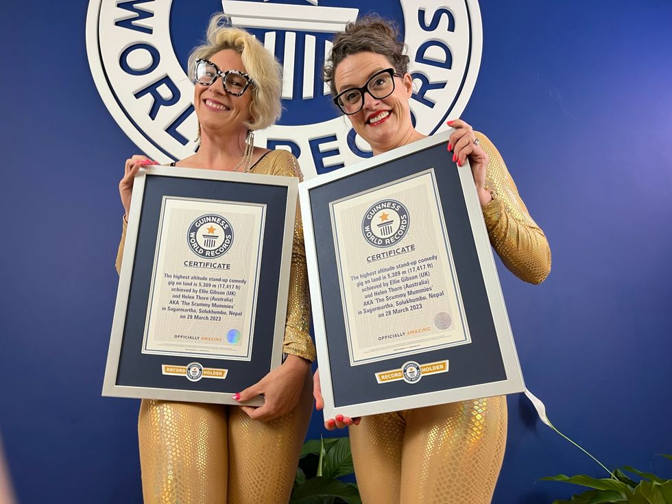 Catsuit-clad comedy duo achieve Guinness World Records title on Mount Everest