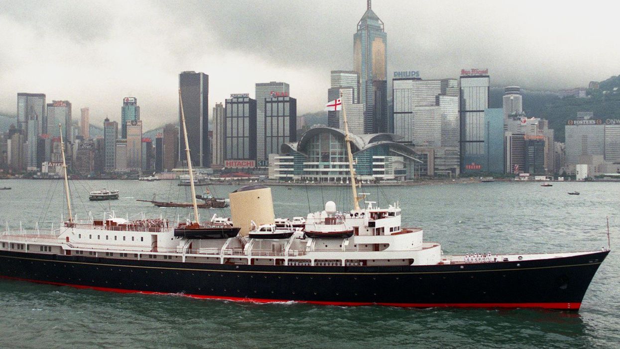 <p>Her Majesty's Ship the royal yacht Britannia in Hong Kong before it was decommissioned in 1997</p>