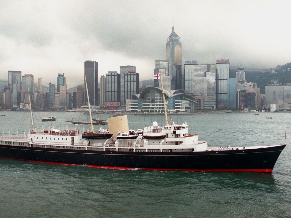 <p>Her Majesty's Ship the royal yacht Britannia in Hong Kong before it was decommissioned in 1997</p>