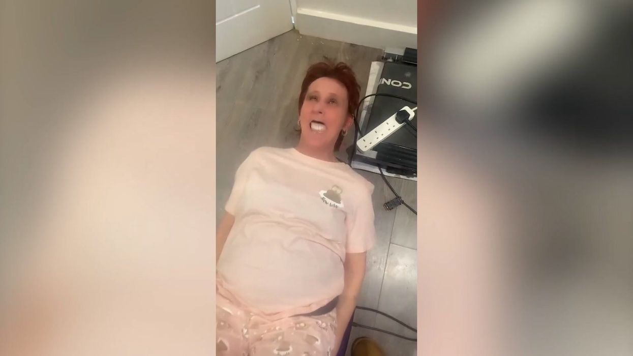 Hilarious moment vibrating exercise machine sends dentures flying