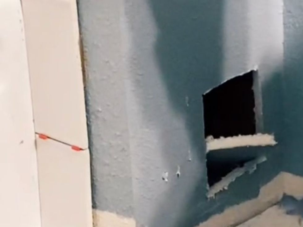 Hole cut in the wall to free the cat