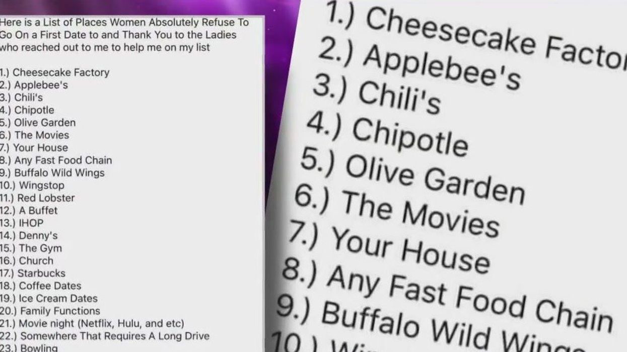 Woman sparks debate for listing 28 places she will not go to on a first date