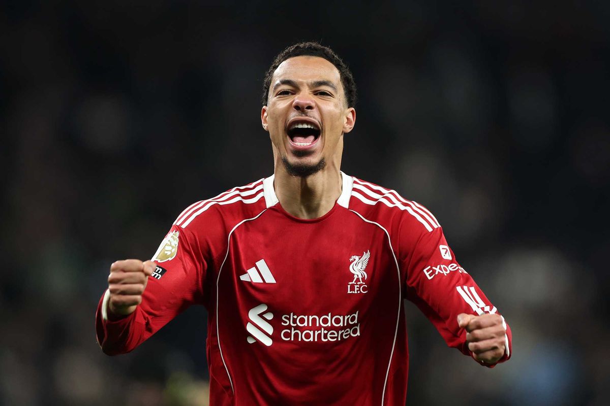 Hugo Ekitike of Liverpool celebrates during the Premier League match between Tottenham Hotspur and Liverpool at Tottenham Hotspur Stadium on December 20, 2025 in London, England