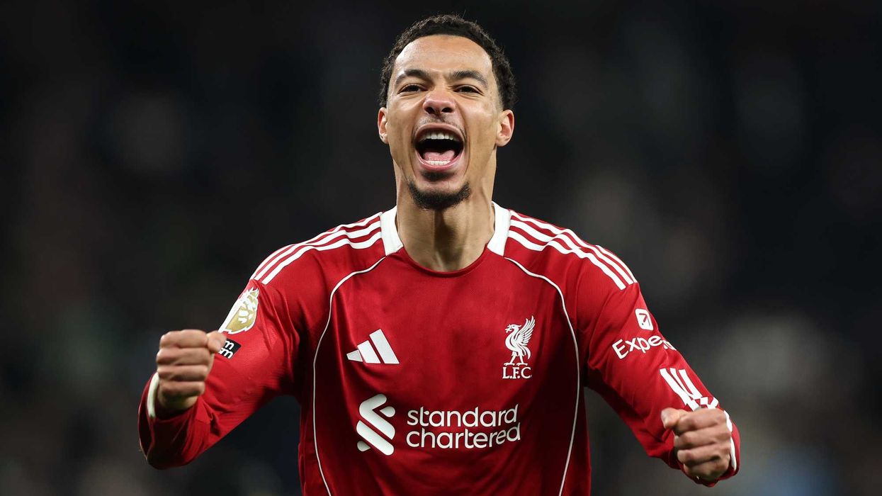 Hugo Ekitike of Liverpool celebrates during the Premier League match between Tottenham Hotspur and Liverpool at Tottenham Hotspur Stadium on December 20, 2025 in London, England