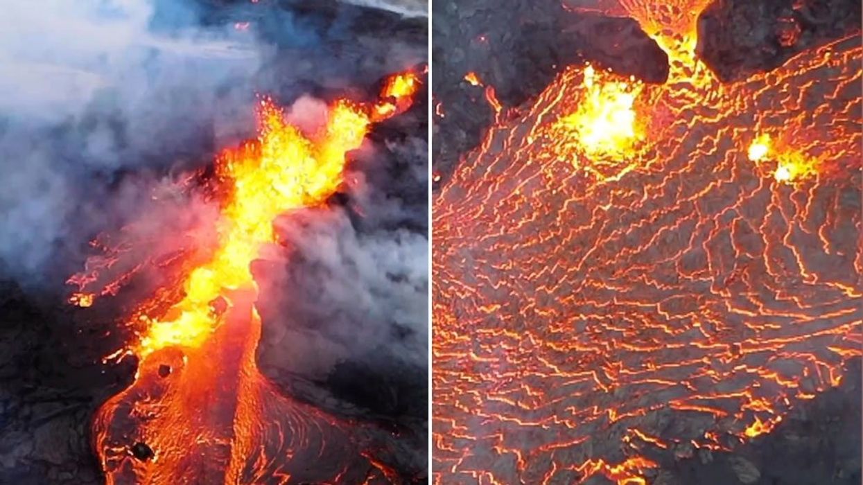 Incredible drone footage shows lava bursting through Iceland volcano mid-eruption
