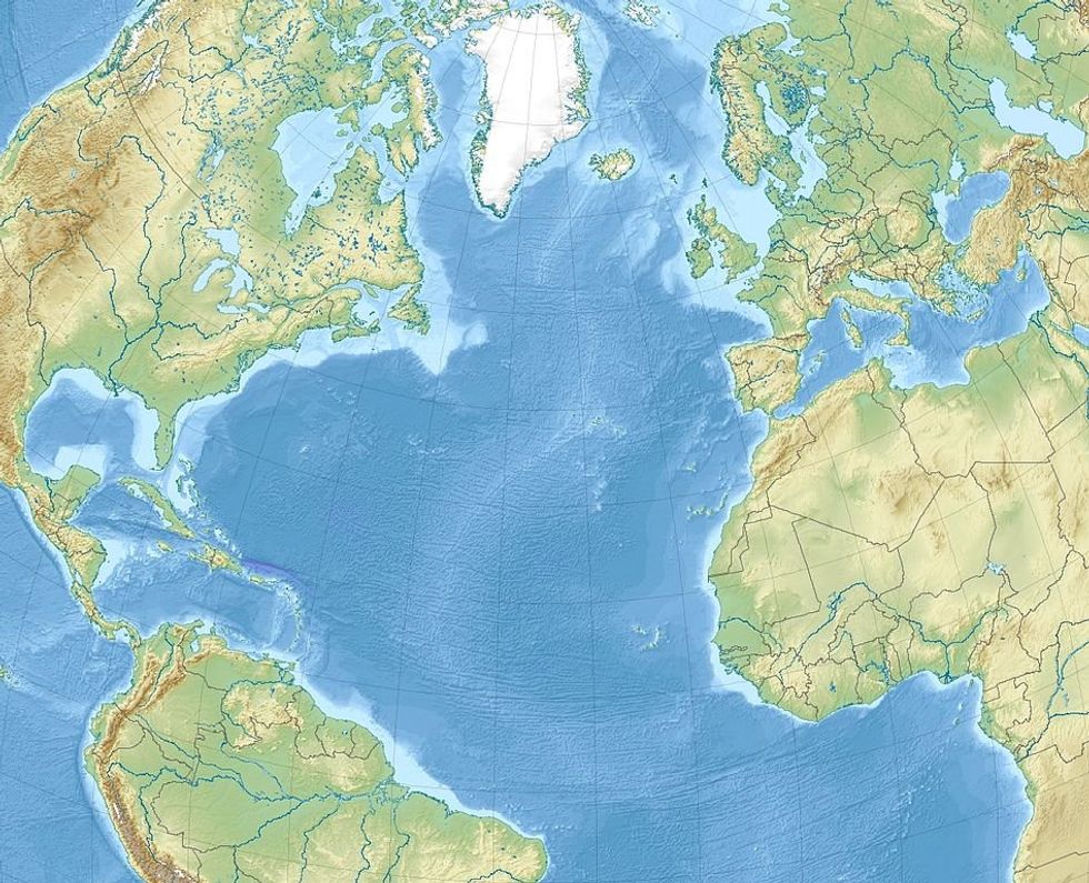 Illustrated map of the North Atlantic ocean