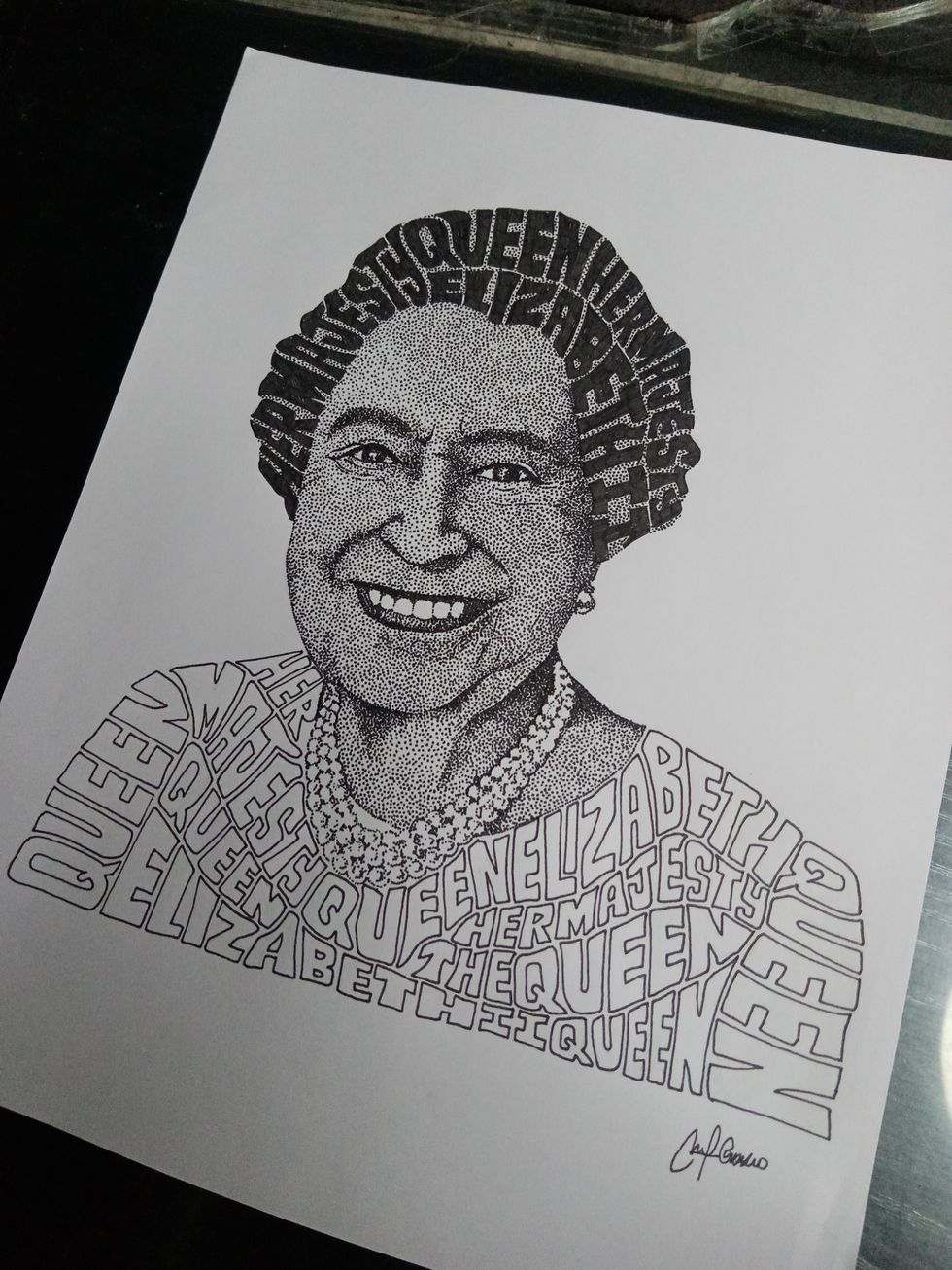 Image of Queen Elizabeth created using a ballpoint pen, by  Ni\u00f1o Angelo Orosco