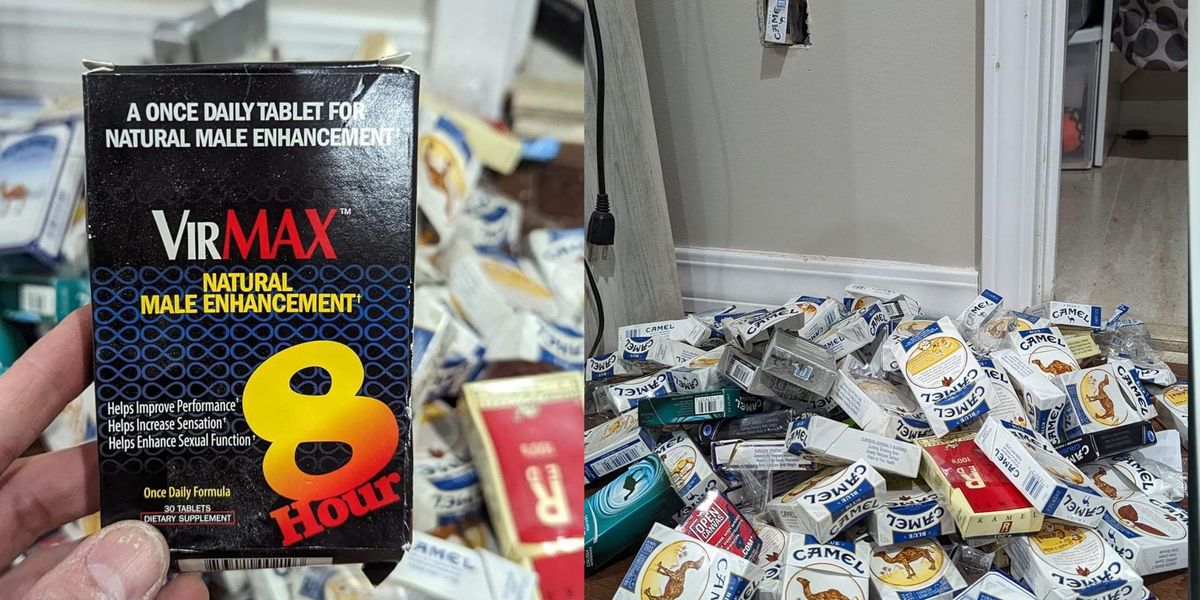 'Disgusted' couple discover walls filled with viagra and cigarette boxes in their home