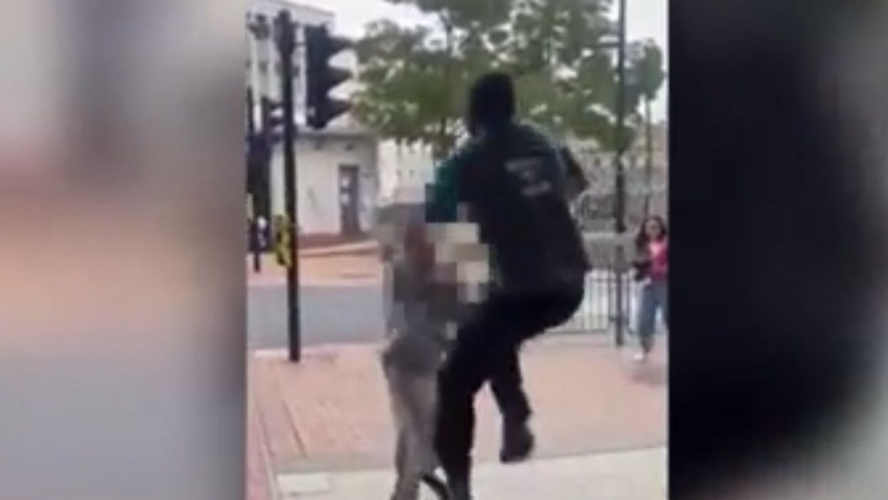 Moment Poundland worker karate kicks suspected shoplifter after throwing him out of the store