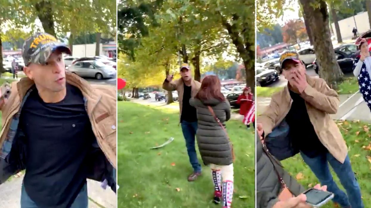 Trump fan furiously points gun at unarmed girls after he was splashed with water