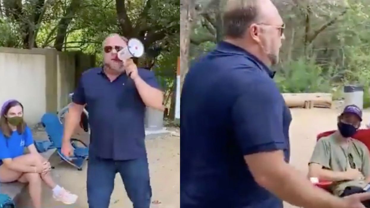Conspiracy theorist Alex Jones completely ignored by teens as he shouts at them about social distancing