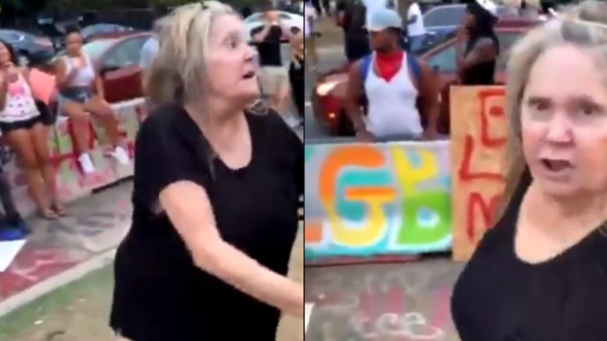 White woman has racist meltdown and attacks bystanders over George Floyd hologram